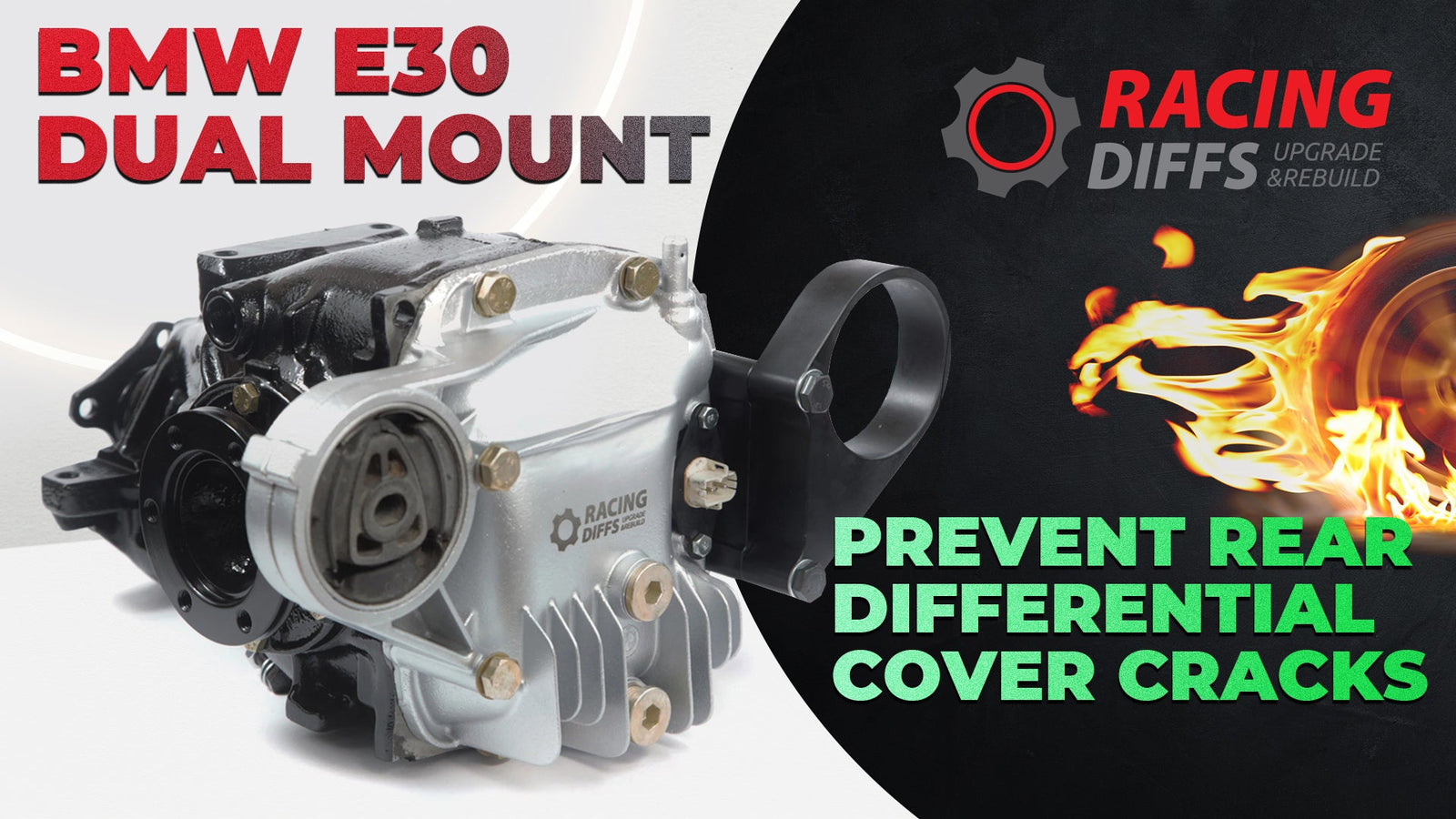 BMW E30 differential with RacingDiffs dual mount bracket installed, preventing rear diff cover cracks – ideal for drift and track day use.