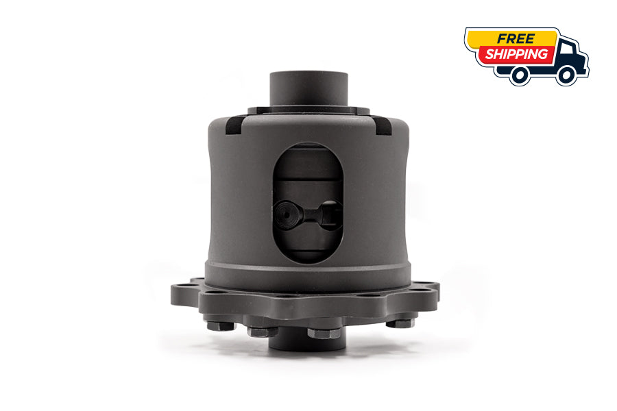 RacingDiffs BMW 168mm limited slip differential—fully forged clutch-type carrier, side profile on white.