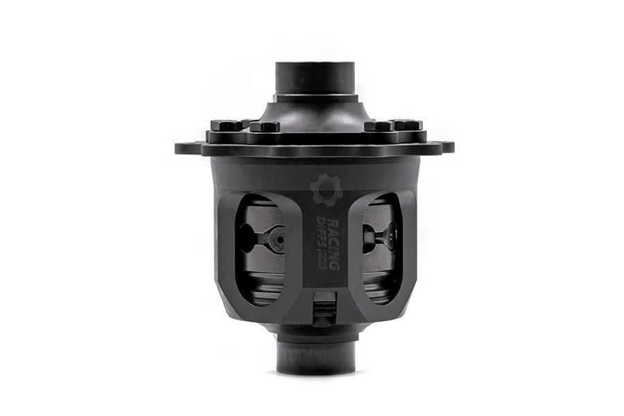 RacingDiffs All-Solution LSD unit for BMW 215K/215L—fully forged clutch-type differential carrier, side profile on white.