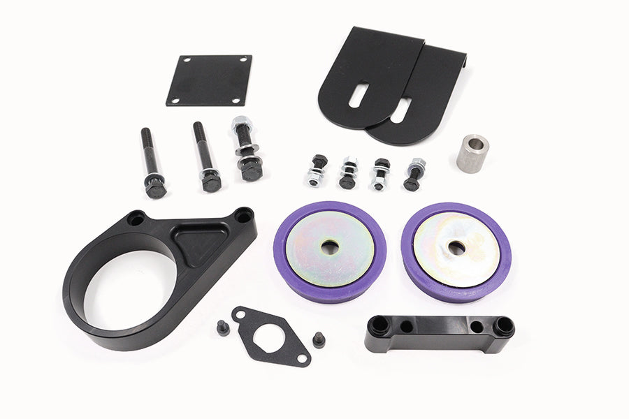 RacingDiffs BMW E30 secondary rear differential dual-mount kit, black color with polyurethane bushings